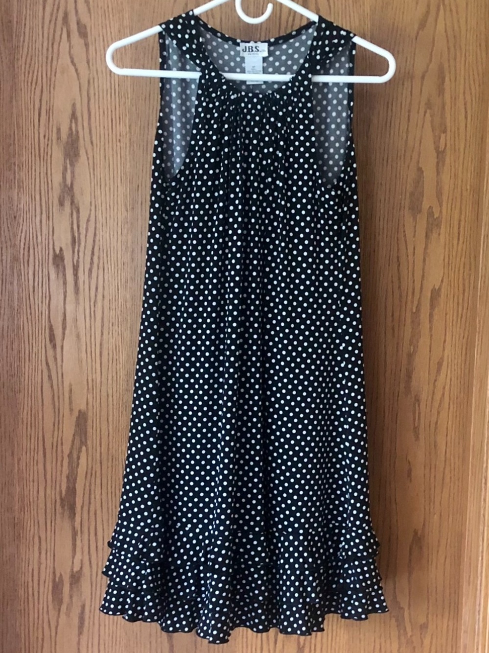 Retro Black & White Polka Dot Babydoll Mini Dress - Size 6P Petite Ruffle Hem